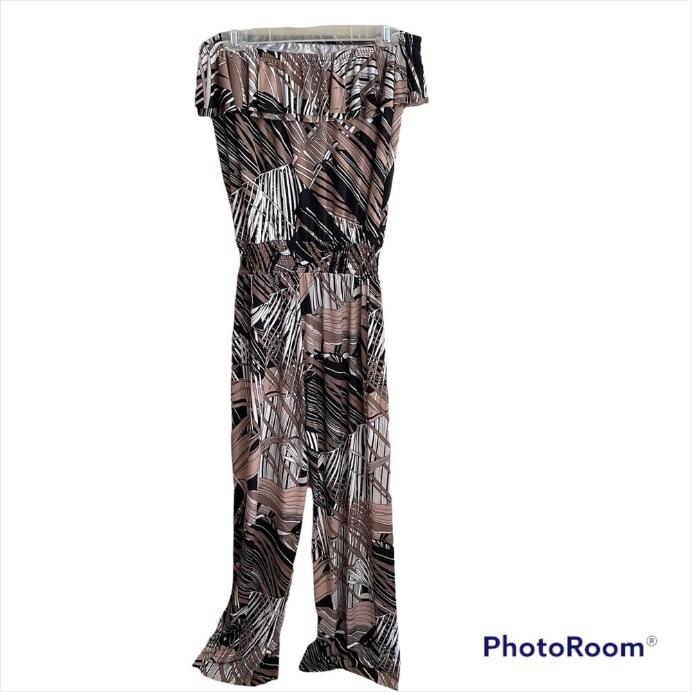 Caché Black,White, and Tan Summer Pattered Jumpsuit